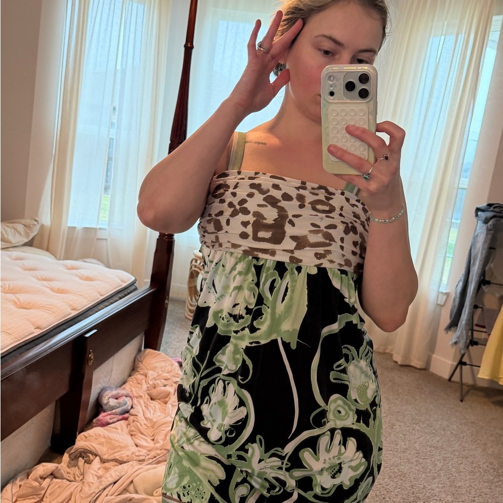 Emilio Pucci Black and Green Abstract Print Dress - Picture 7 of 10
